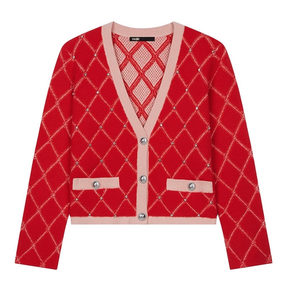 Maje Marguerity Two-Tone knit Cardigan size 1 (small)